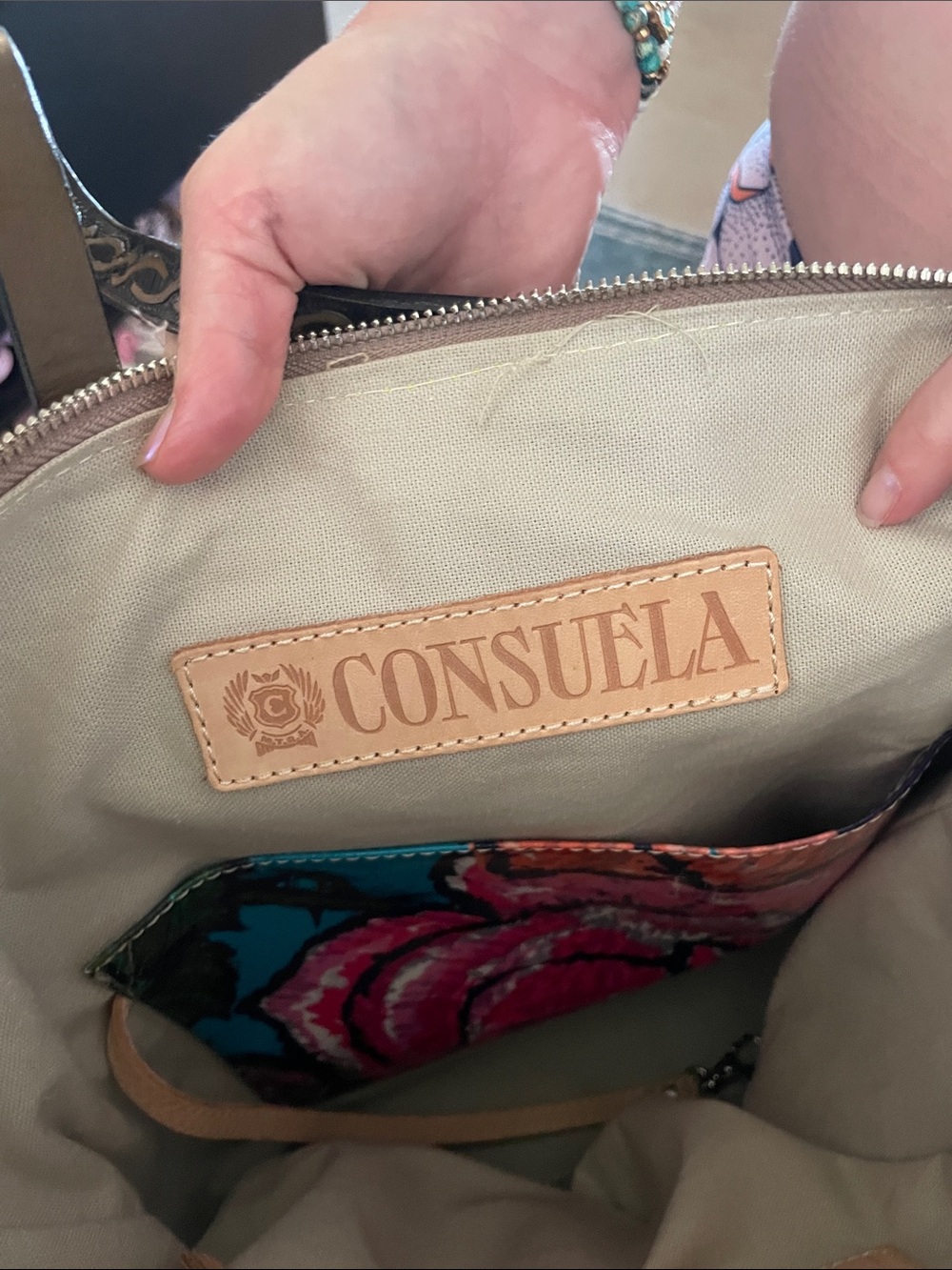 Consuela Isabel sling Brown Leather Shoulder Bag with Multicolor Striped Strap - Picture 2 of 8